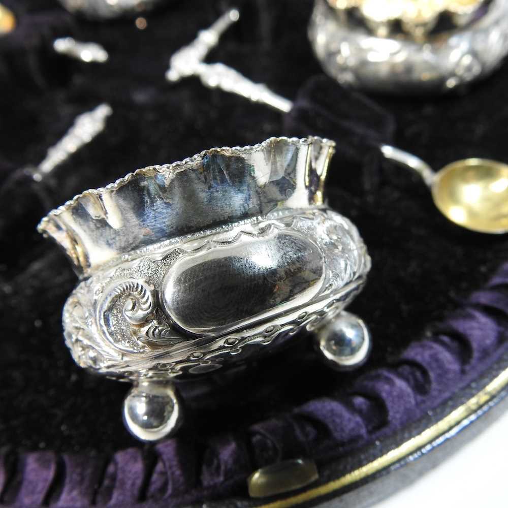 A set of four Victorian silver open salts, each of circular shape with a crimped rim, together - Image 3 of 9