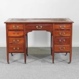 An Edwardian inlaid mahogany pedestal desk, with an inset writing surface 114w x 59d x 73h cm