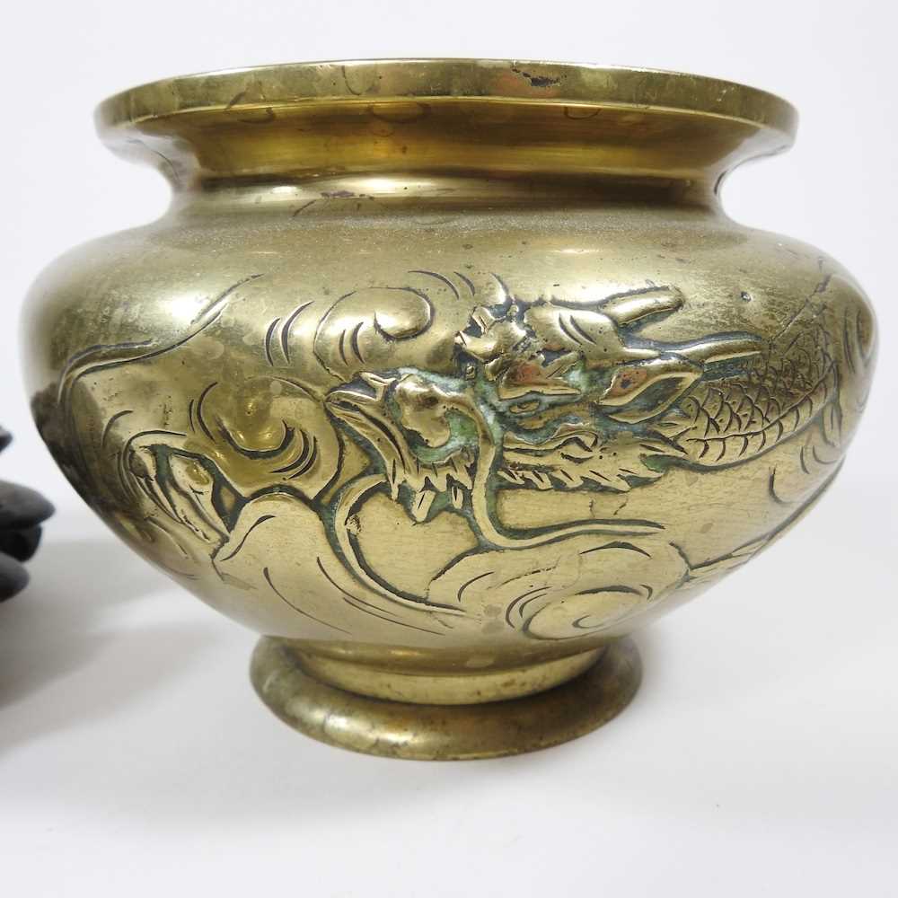 A Chinese bronze censer, on a carved hardwood stand, 29cm high overall, together with a smaller - Image 10 of 11