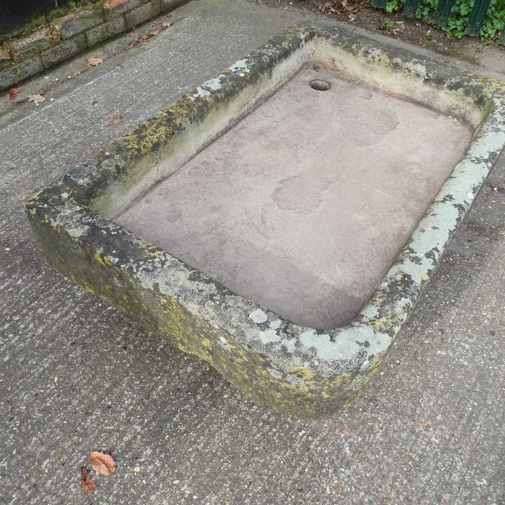 A large carved York stone sink, of shallow recangular shape 108w x 69d x 18h cm - Image 3 of 3