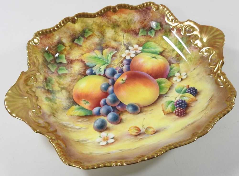A Royal Worcester porcelain cabinet plate, hand painted with a fruit study, signed, printed marks, - Image 2 of 7