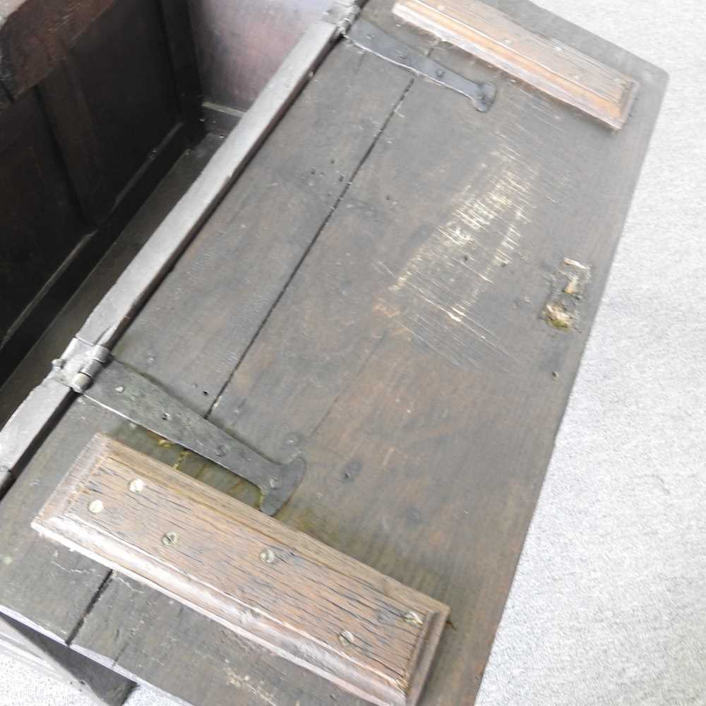 An 18th century oak coffer, with a hinged lid 93w x 39d x 58h cm - Image 6 of 8