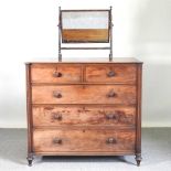 A George III mahogany chest of drawers, 120cm wide, together with a 19th century toiletry mirror (2)