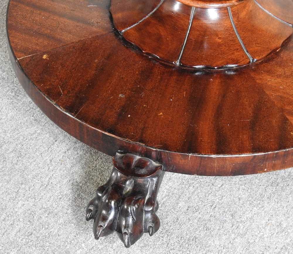 A Victorian hardwood breakfast table, with a hinged circular top, on a platform base 115w x 81h cm - Image 4 of 6