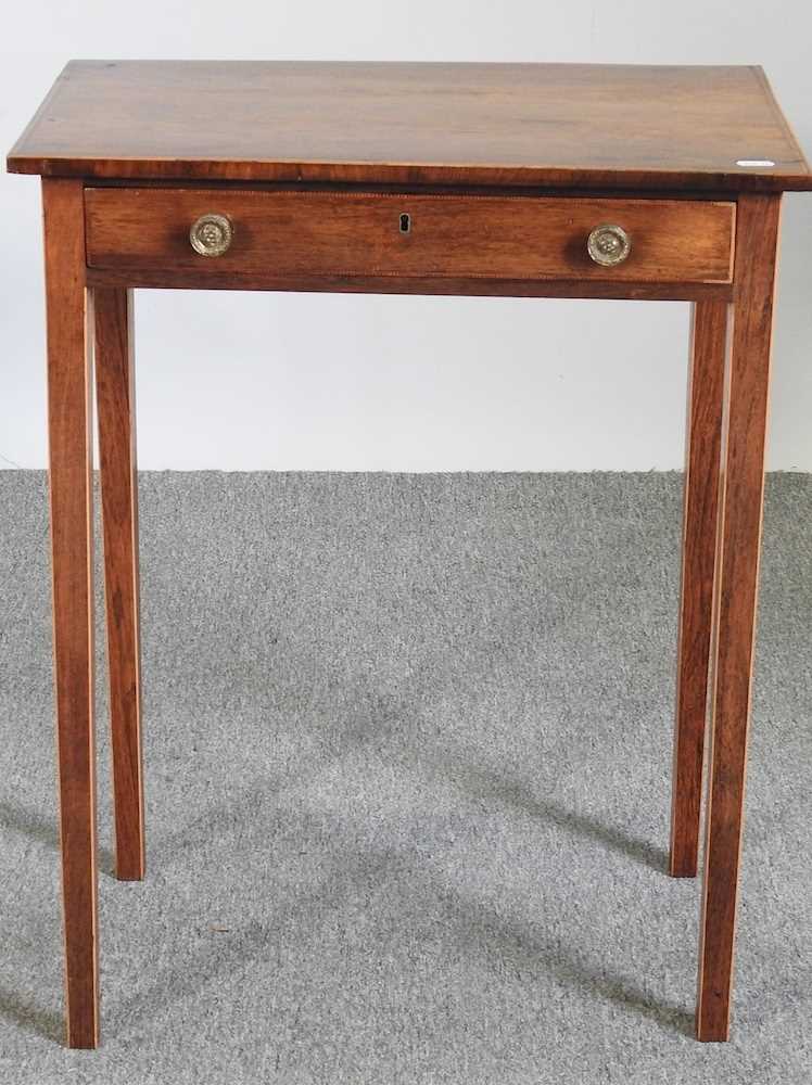 A George III style rosewood, crossbanded and boxwood strung side table, containing a single drawer - Image 4 of 8
