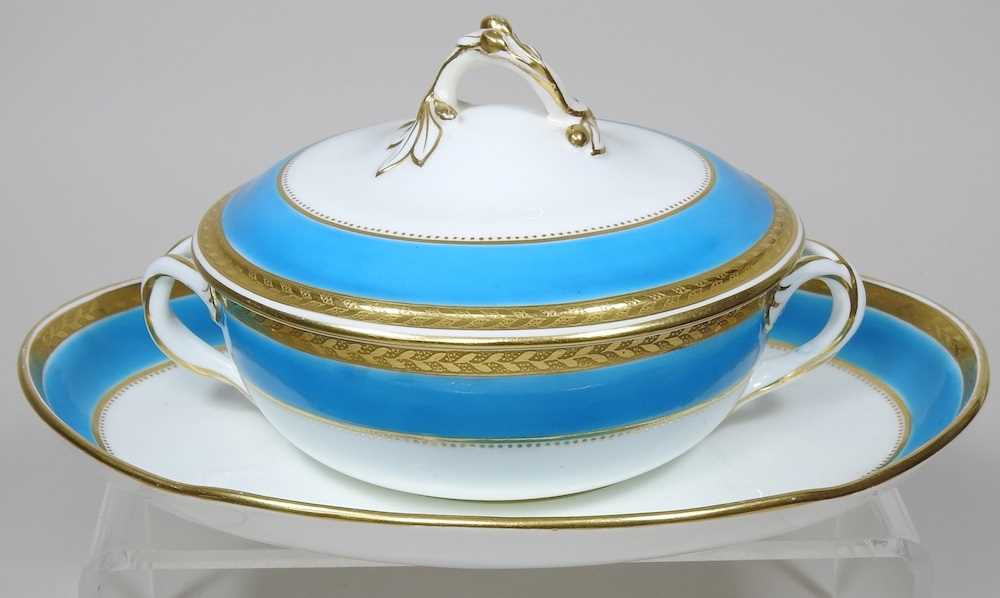 A 19th century Minton tureen and cover on stand, with a blue and gilt border, impressed marks to - Image 2 of 10