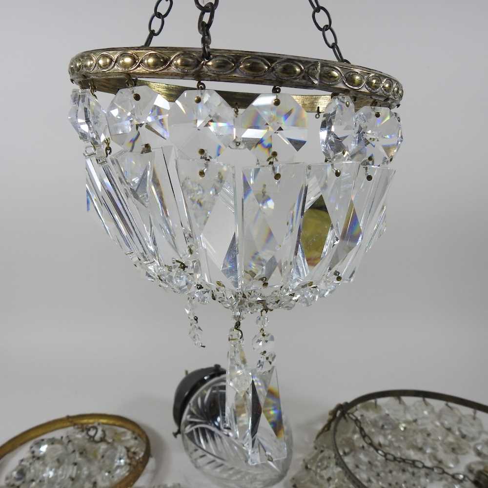 Three early 20th century glass and gilt metal chandeliers, together with a cut glass pendant ceiling - Image 2 of 5