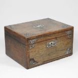 A Victorian rosewood and mother of pearl dressing case, 26cm wide