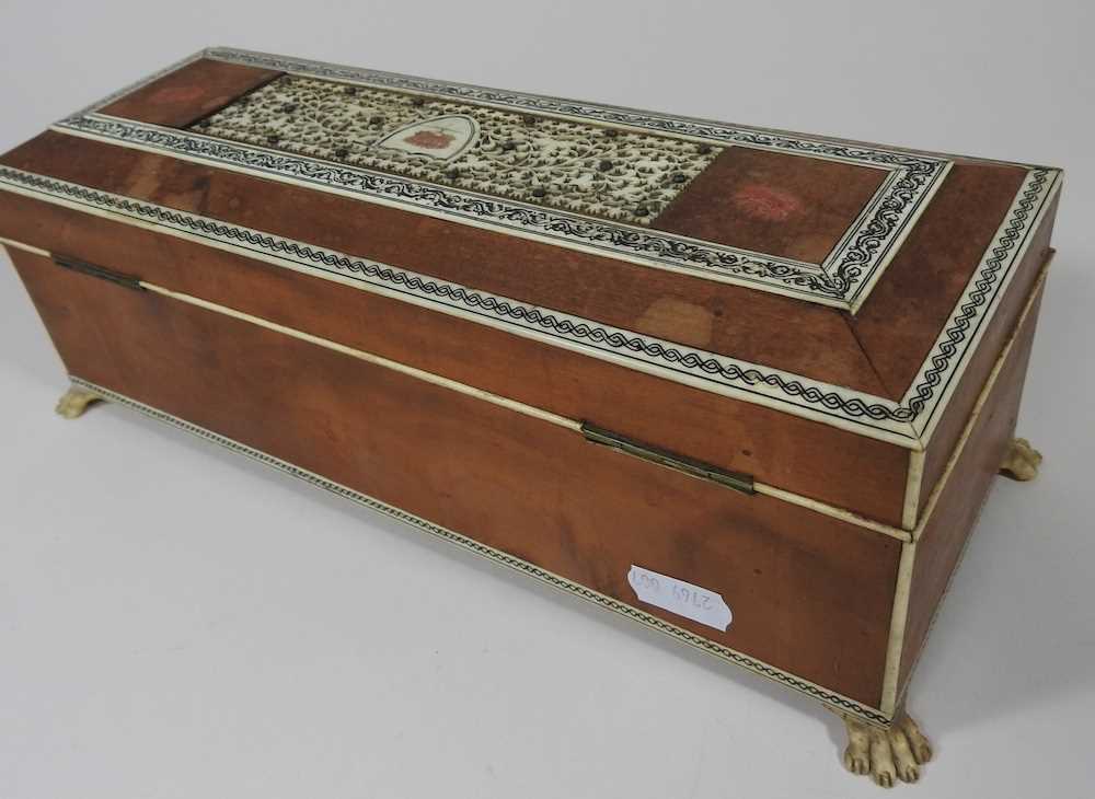 A 19th century Indian vizagapatum sandalwood glove box, on paw feet, 28cm wide. Note: a non- - Image 10 of 11