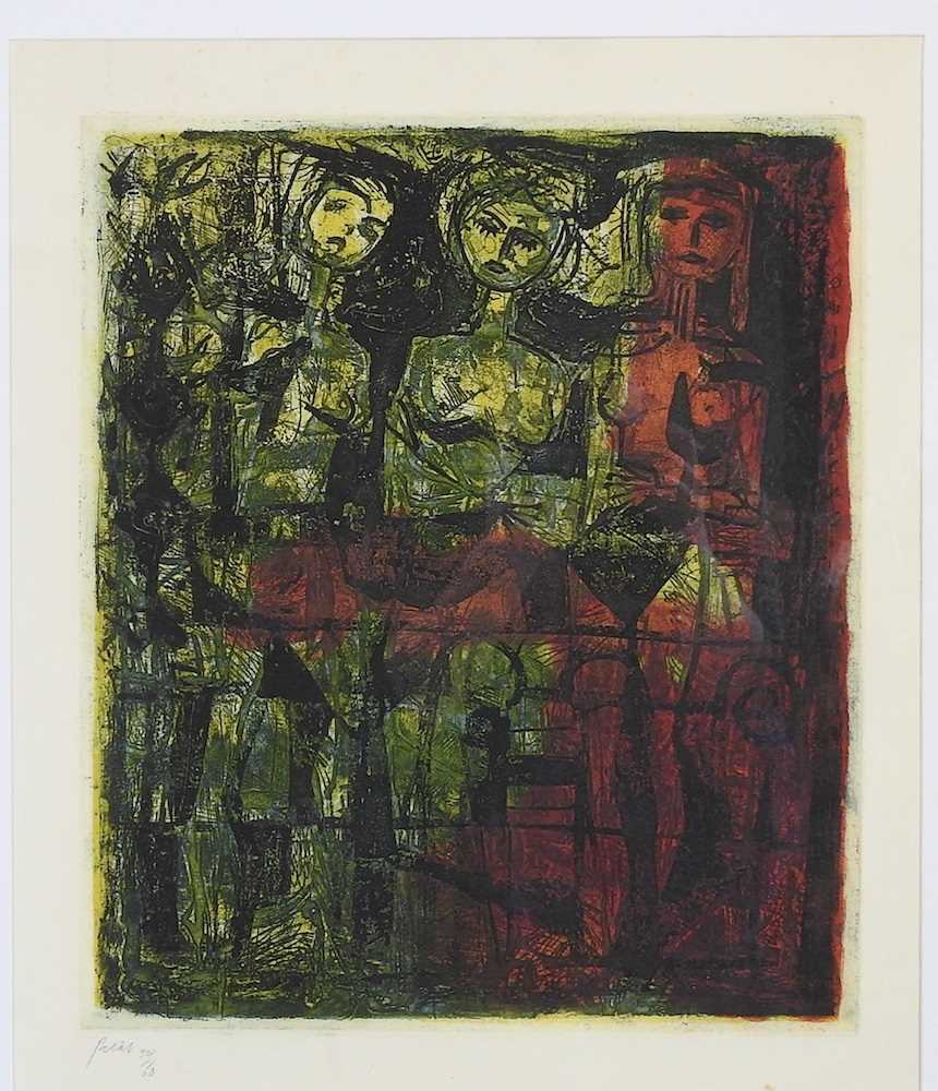 Andre Bicat, 1909-1996, Three Figures, coloured etching with aquatint, numbered in pencil 34/60, - Image 4 of 7