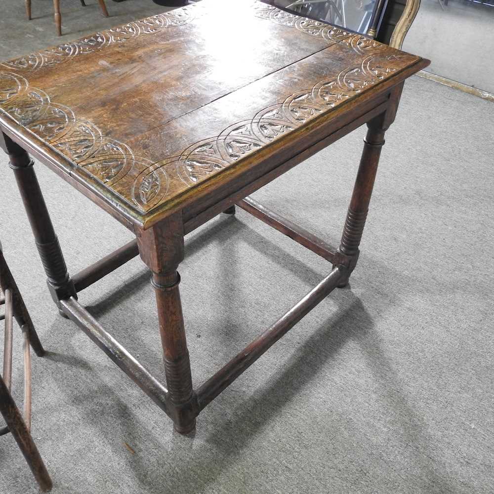 An 18th century oak side table, together with a spindle back side chair (2) 79w x 62d x 72h cm - Image 7 of 7