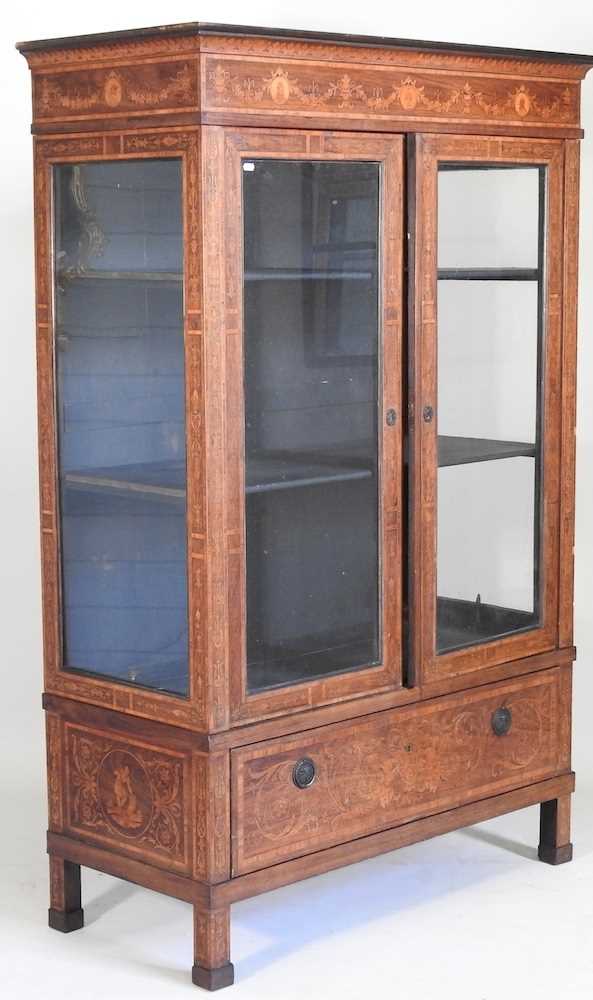 A 19th century Dutch marquetry vitrine, decorated with swags, portrait medallions and festoons, - Image 2 of 8