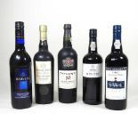 A bottle of Ramos Pinto ten year aged port, 75cl, together with three bottles of various port and