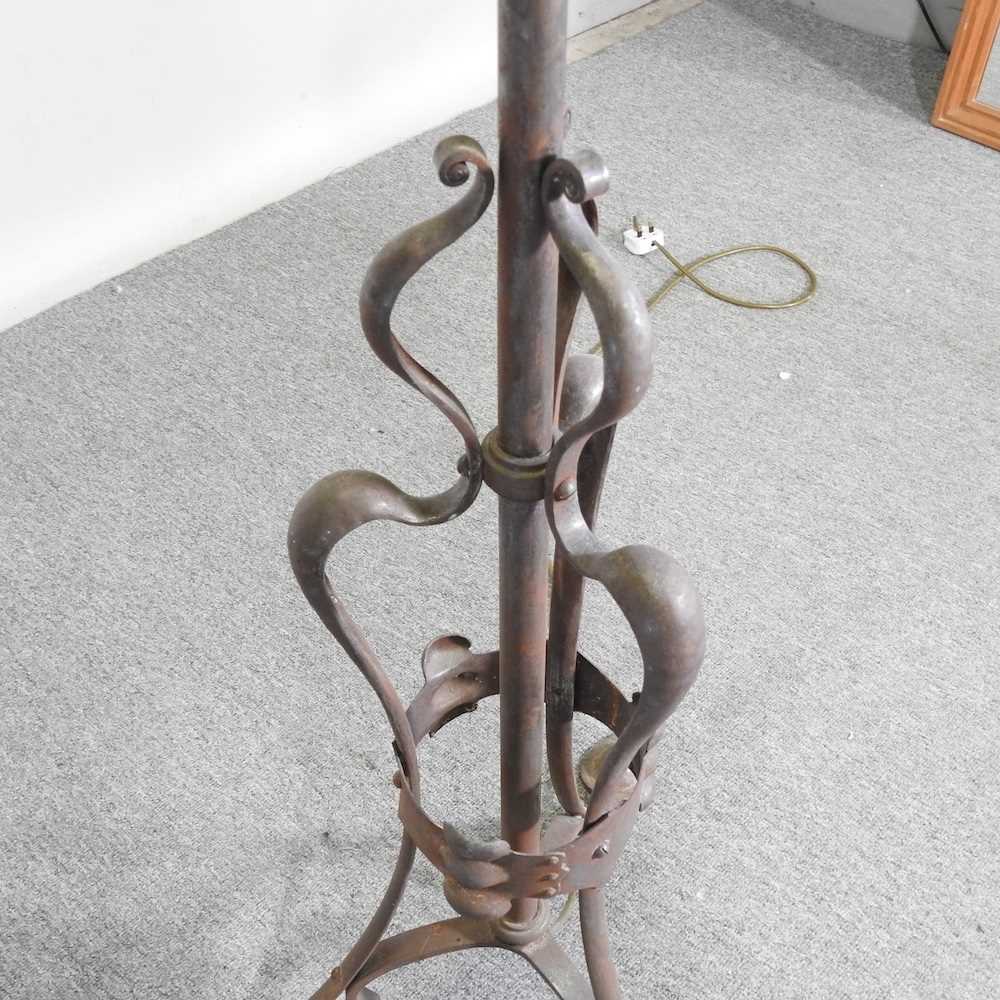 An Arts and Crafts steel telescopic standard lamp, 140cm high Overall condition is solid but poor, - Image 3 of 5