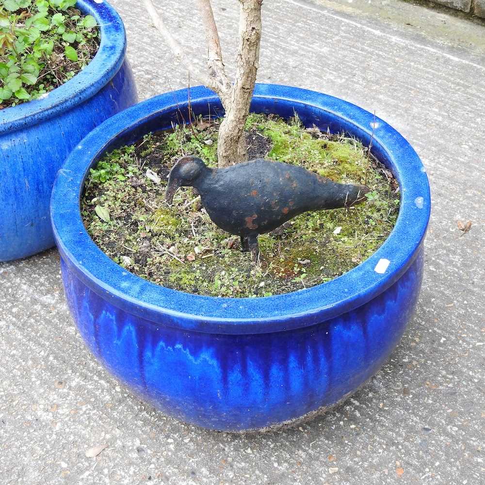 A pair of blue glazed garden pots, together with another similar (3) 52w x 140h overall cm - Image 3 of 4