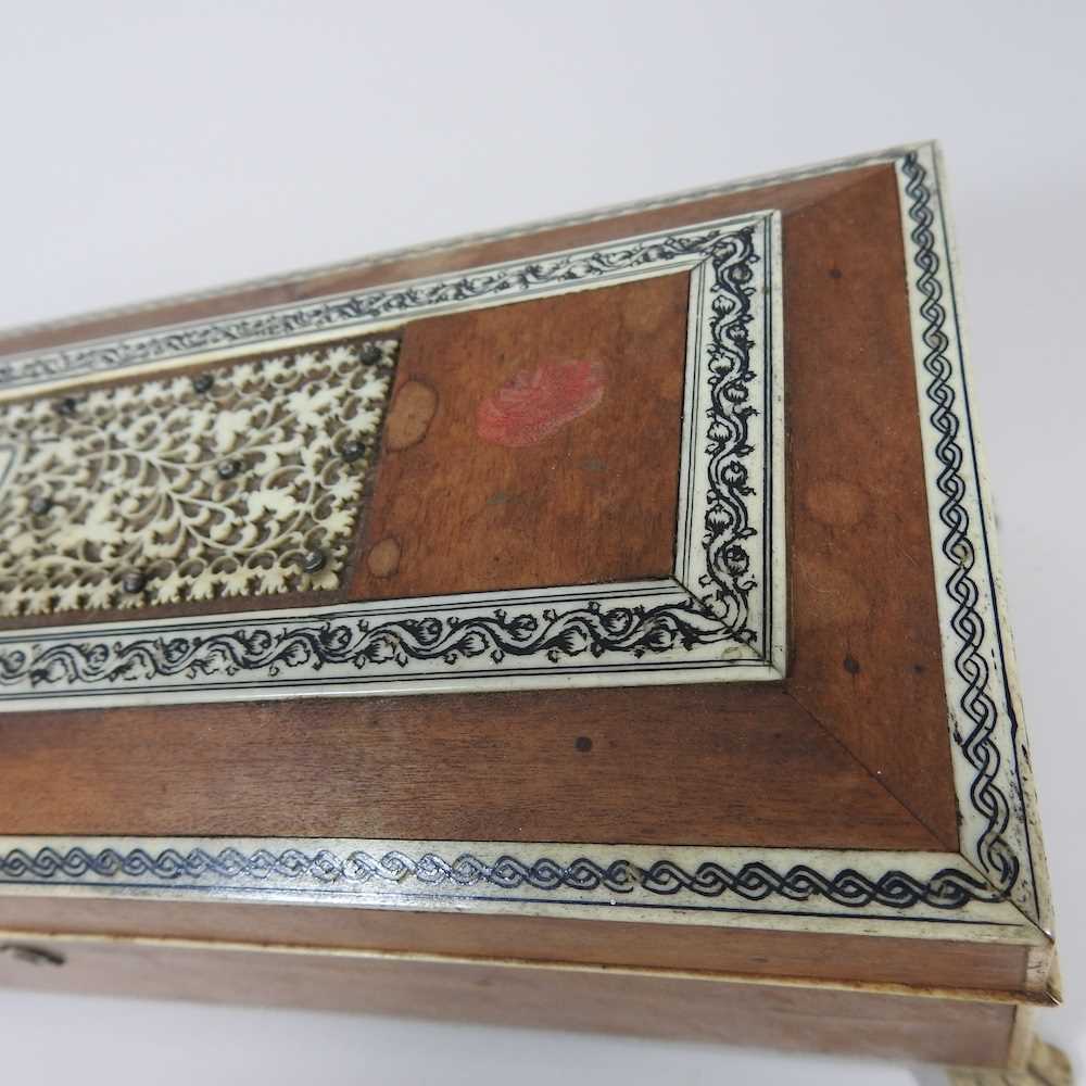 A 19th century Indian vizagapatum sandalwood glove box, on paw feet, 28cm wide. Note: a non- - Image 9 of 11