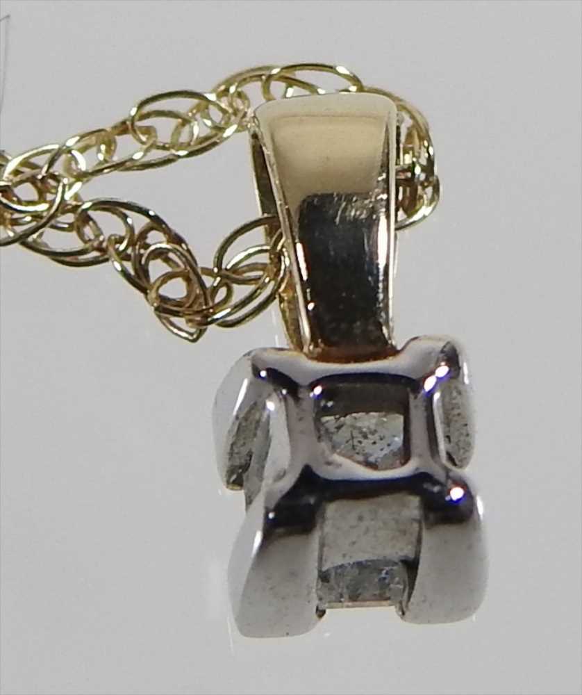 A 9 carat gold princess cut diamond pendant, on a fine chain, 1g, 42cm long, boxed - Image 6 of 6