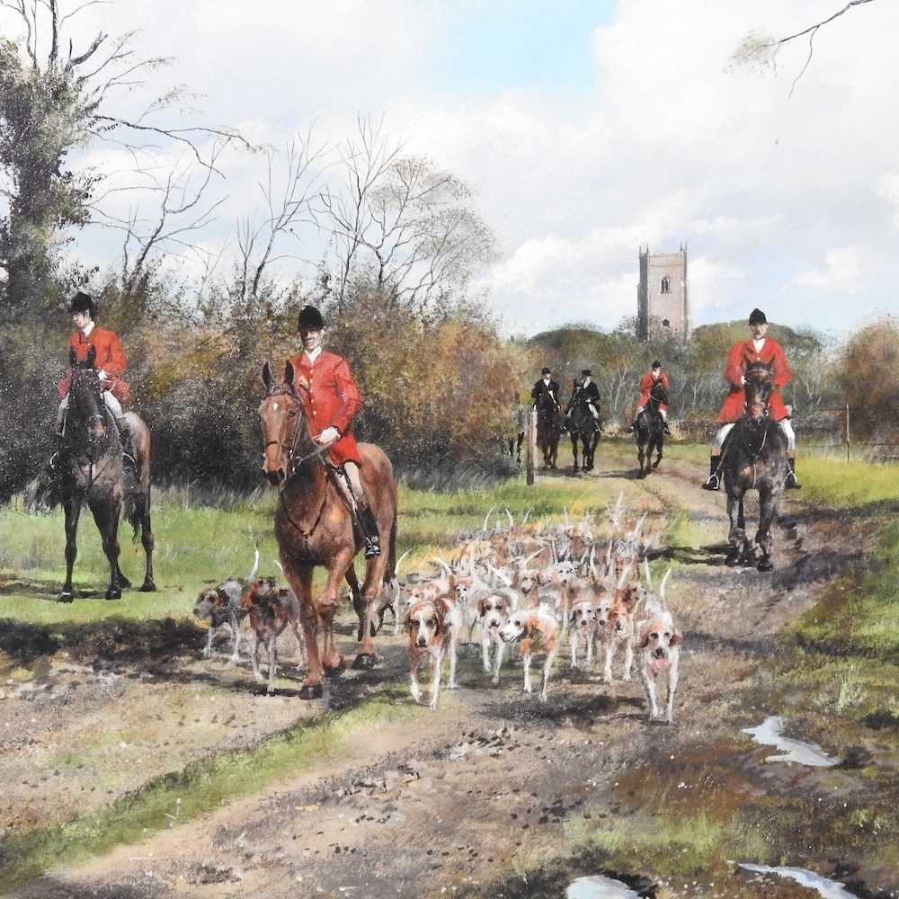 ARR Clive Madgwick, RBA, 1934-2005, Leading Hounds to Draw, signed oil on canvas, 62 x 81cm, bearing - Image 3 of 7