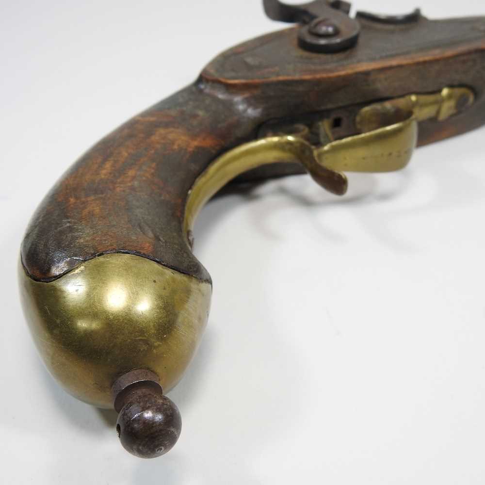 An 18th century style percussion pistol, 38cm long Overall looks to be complete. Crudely made. - Image 3 of 10