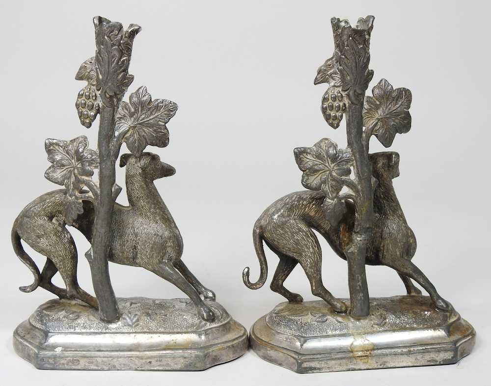 A pair of 19th century silver plated spill vases, each decorated with a greyhound, 13cm high (2) - Image 4 of 9