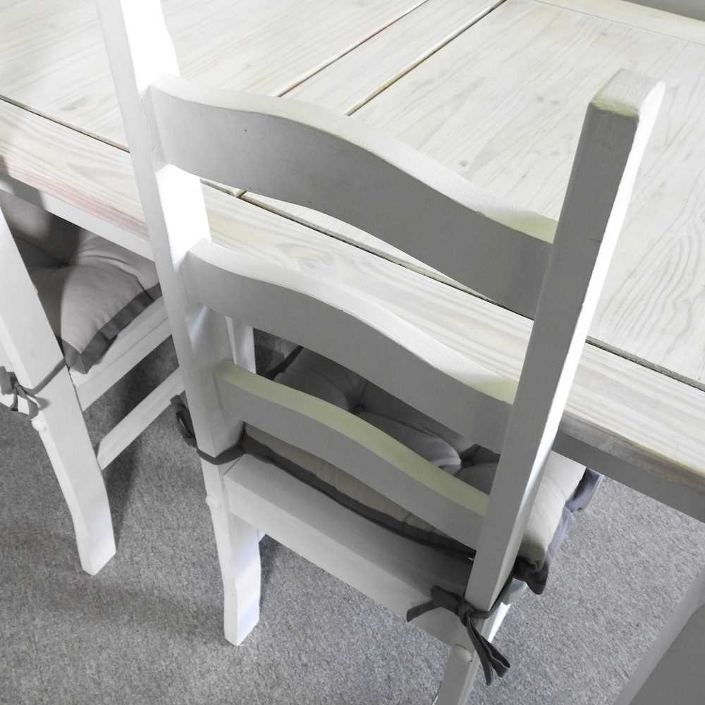 A modern white painted dining table, together with a set of four painted ladderback dining chairs ( - Image 4 of 6