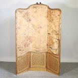 A 19th century gilt and fabric three-fold dressing screen 132w x 183h cm