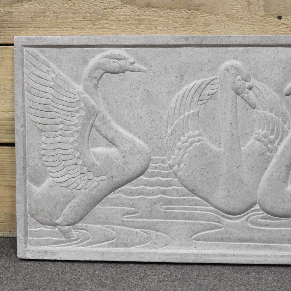 ARR Rosamund Mary Beatrice Fletcher, 1908-1993, a bevy of swans, bas relief, marble 81 x 33 x 2.5 - Image 2 of 5