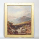 Joseph Horler, 1809-1887, river landscape with figure on a bridge, signed oil on canvas, 55 x 45cm