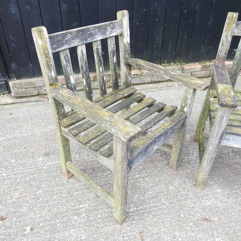 A pair of teak garden arm chairs - Image 2 of 5