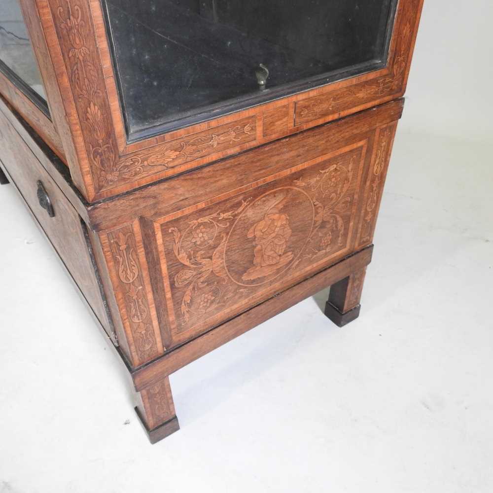 A 19th century Dutch marquetry vitrine, decorated with swags, portrait medallions and festoons, - Image 6 of 8