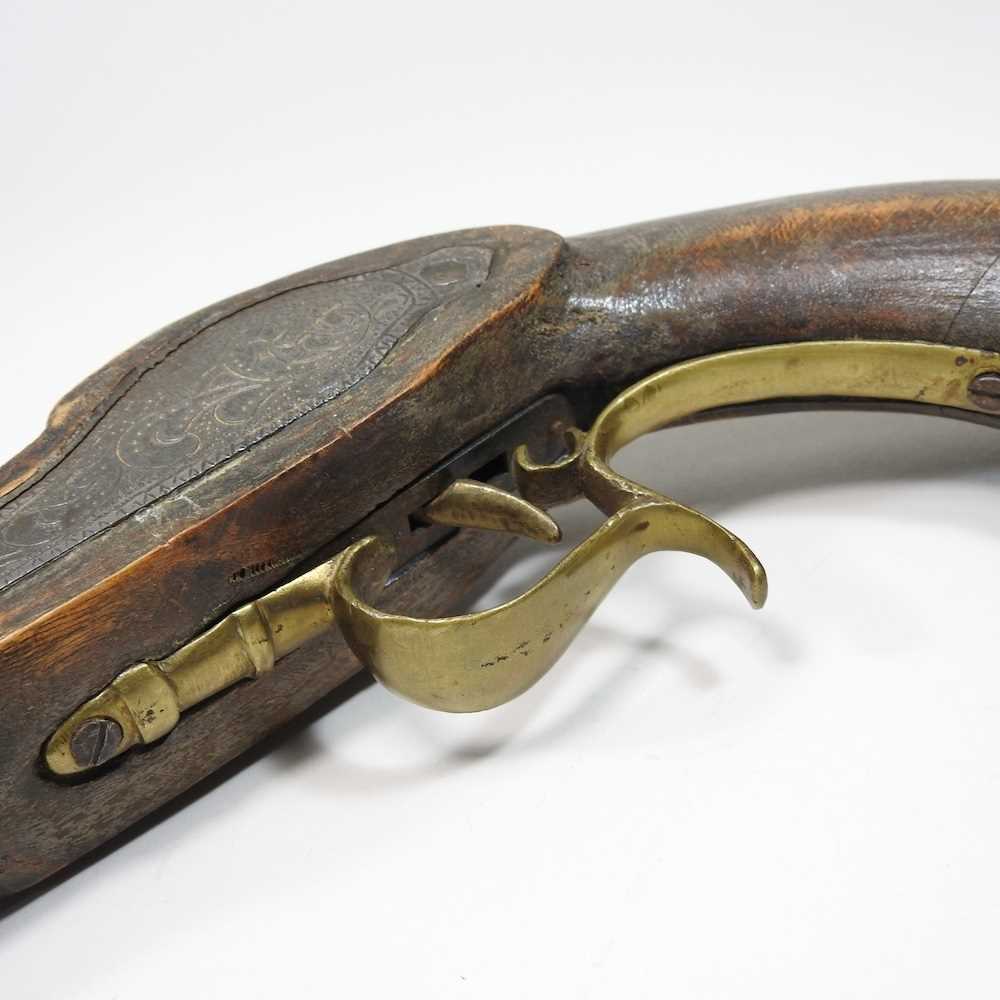 An 18th century style percussion pistol, 38cm long Overall looks to be complete. Crudely made. - Image 9 of 10