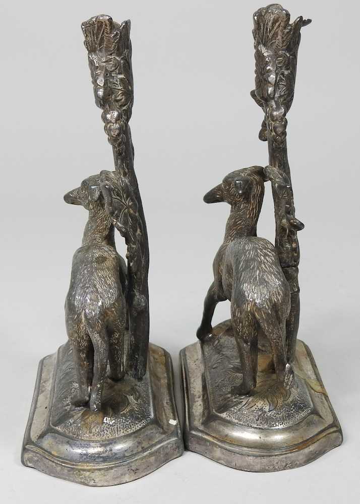 A pair of 19th century silver plated spill vases, each decorated with a greyhound, 13cm high (2) - Image 3 of 9