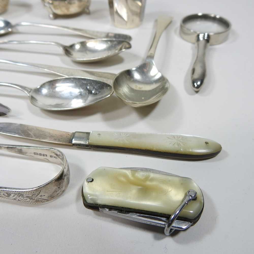 An early 20th century silver three piece condiment set, together with a collection of silver and - Image 2 of 5