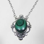 A Georg Jensen Heritage silver and malachite pendant, design 21, of oval shape, set within an