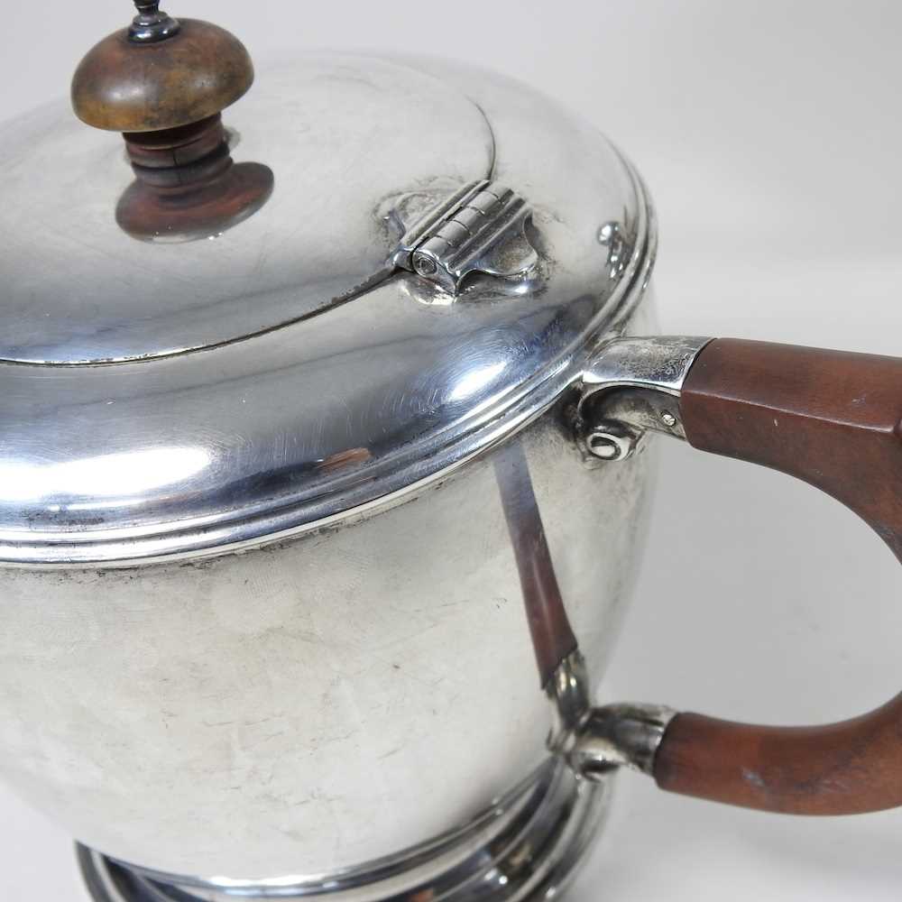 An Art Deco silver teapot, of circular shape, with a wooden handle and finial, with presentation - Image 2 of 6
