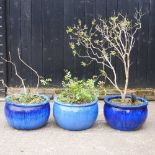 A pair of blue glazed garden pots, together with another similar (3) 52w x 140h overall cm