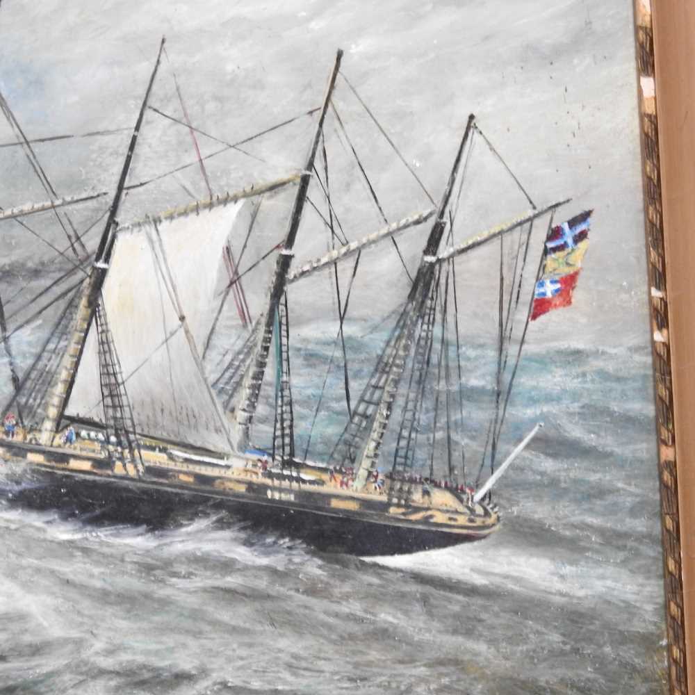 English school, 19th century, schooner in heavy weather, signed with initials R P, oil on canvas, 40 - Image 4 of 5