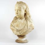 A painted plaster life-sized portrait bust of Alice, on a socle base, 55cm high