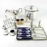 A set of ten silver teaspoons, of golfing interest, together with a Penhaligon's silver perfume