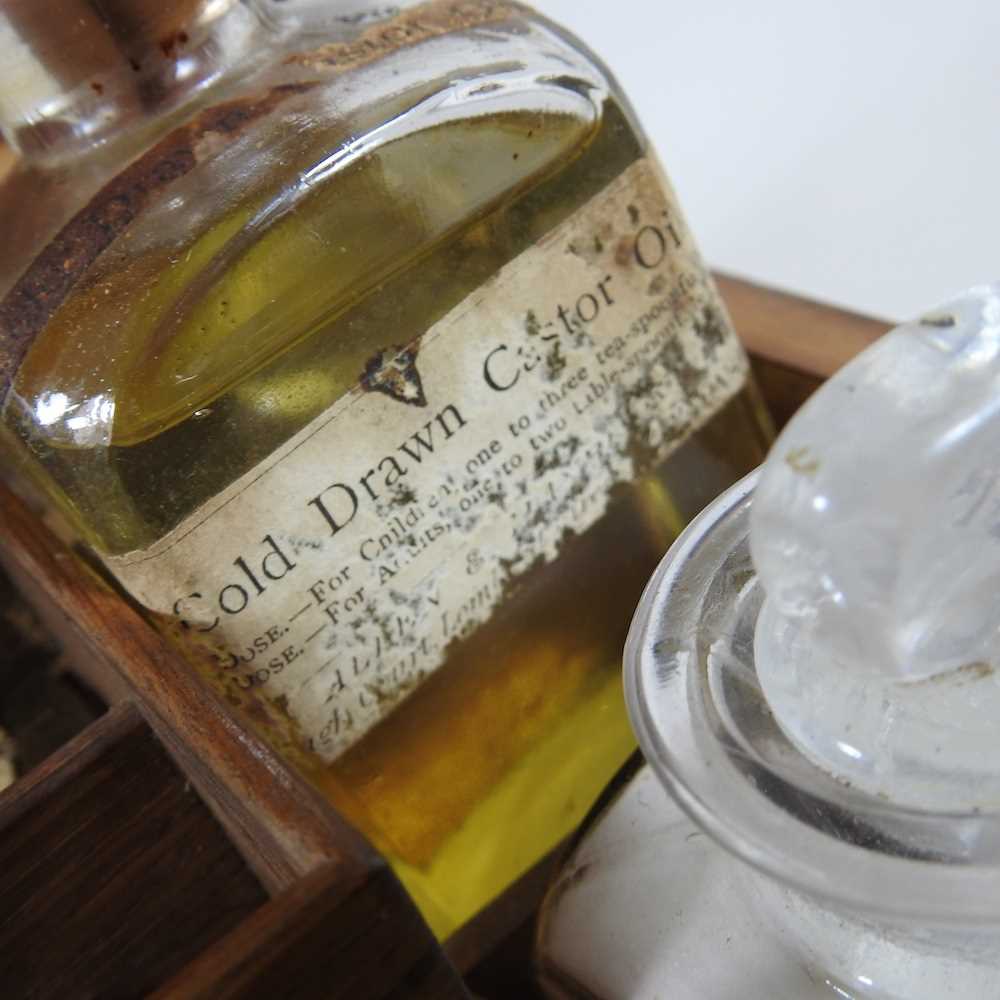 A 19th century oak cased apothecary box, the fitted interior containing labelled glass medicine - Image 6 of 13