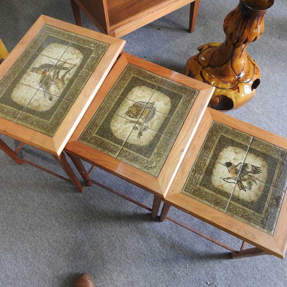 A 1970's chest, 61cm wide, together with a nest of three oak tile top occasional tables and two - Image 6 of 6