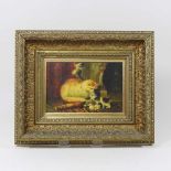 English school, 20th century, cat and kittens, oil on panel, 14 x 18cm