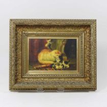 English school, 20th century, cat and kittens, oil on panel, 14 x 18cm