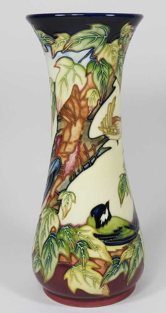 A Moorcroft pottery vase, of waisted form, decorated in the Inglewood pattern, with a woodpecker and - Image 3 of 4