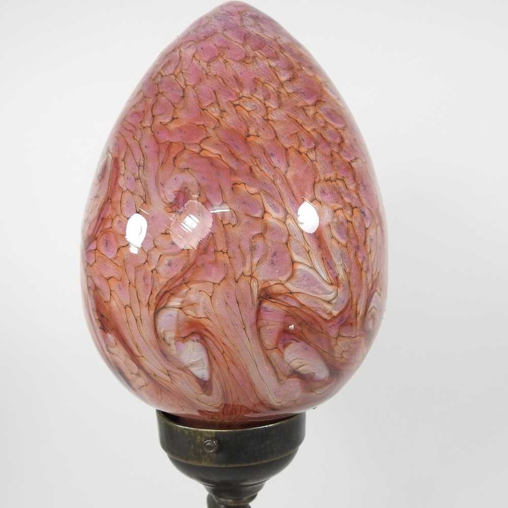 An Art Nouveau style table lamp, with a mottled glass shade, 47cm high - Image 7 of 7