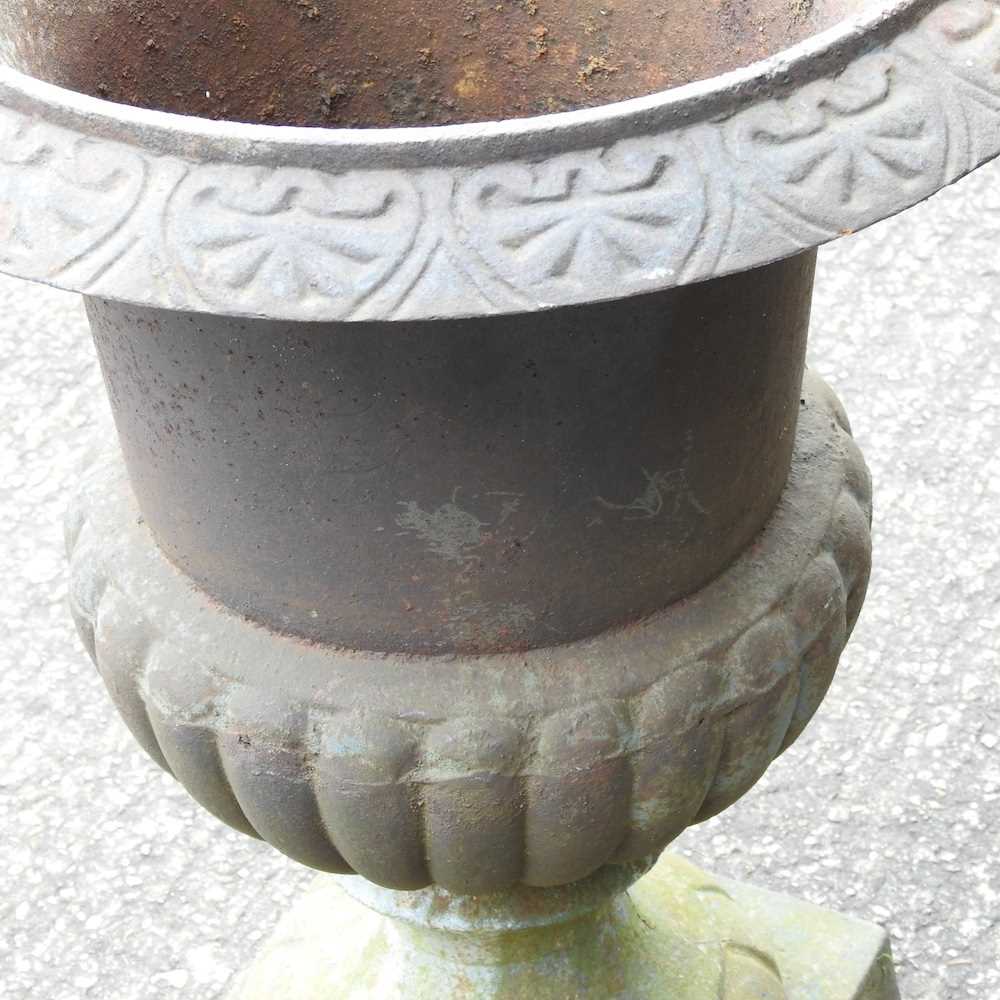 A large cast iron garden urn, of campana shape, 67cm high - Image 2 of 6