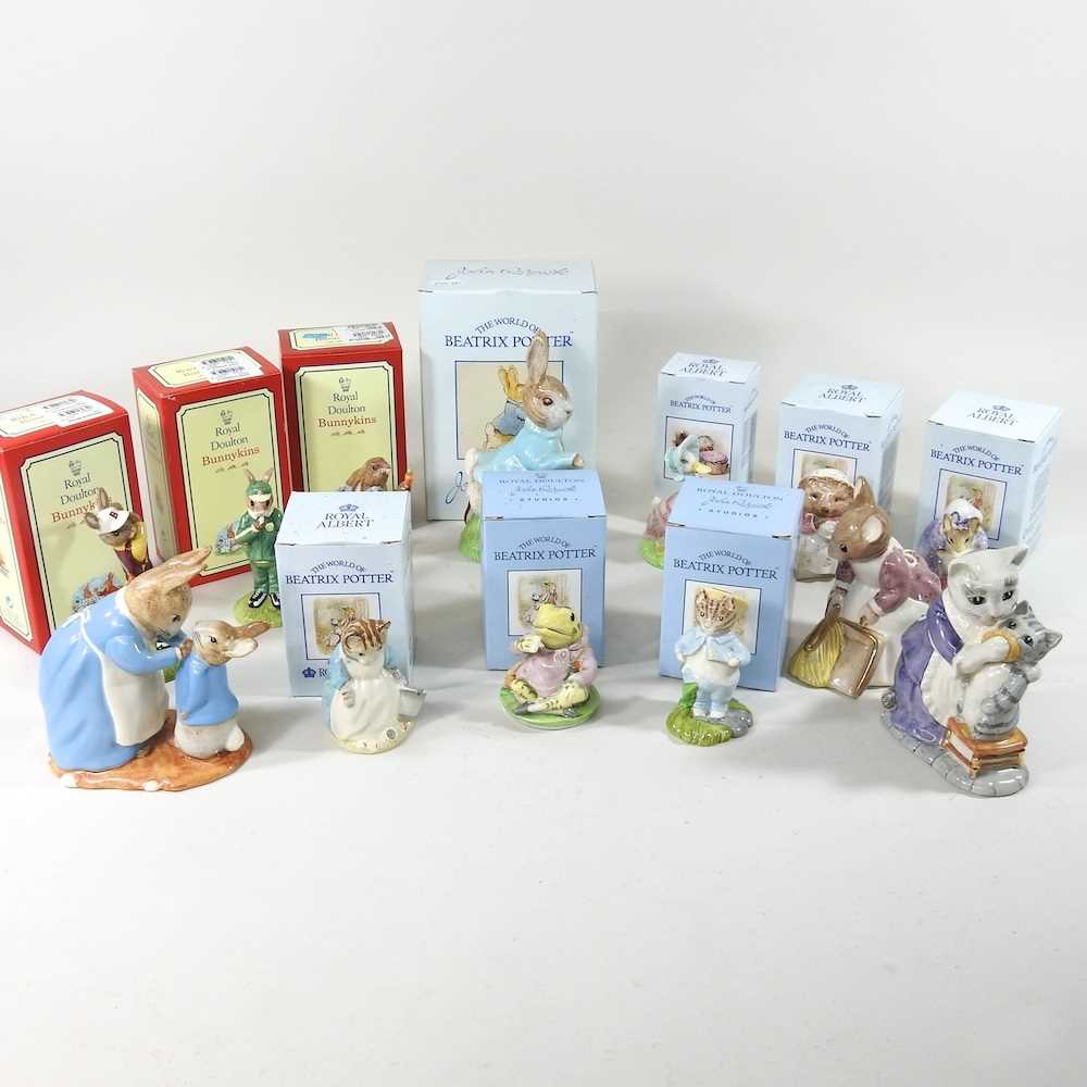 A Royal Albert Beatrix Potter figure, together with Beswick and various other figures, some boxed