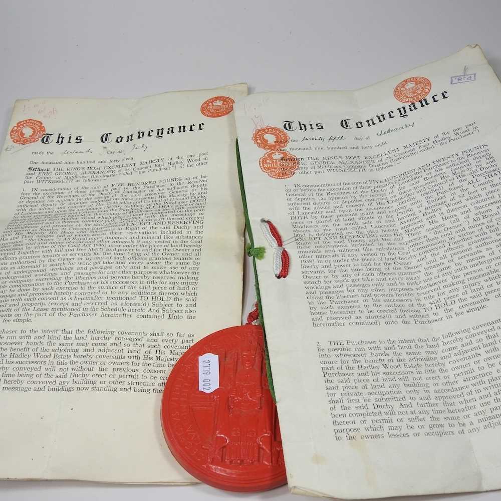 A signed Duchy of Lancaster land conveyance deed, with wax seal attached, dated 1947, together - Image 4 of 5