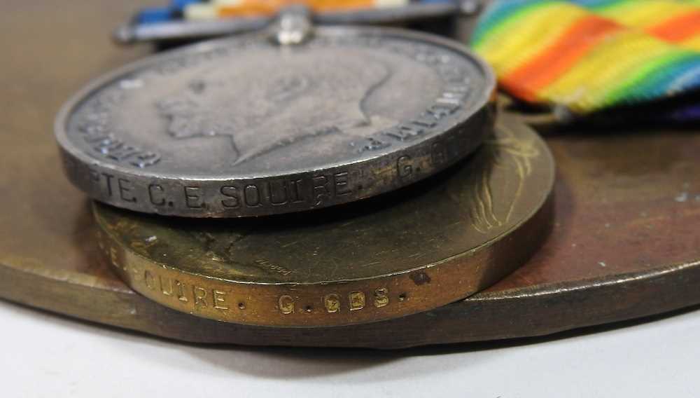 A World War I memorial plaque, awarded to Charles Ernest Squier, (Squire) 12cm diameter, together - Image 8 of 9