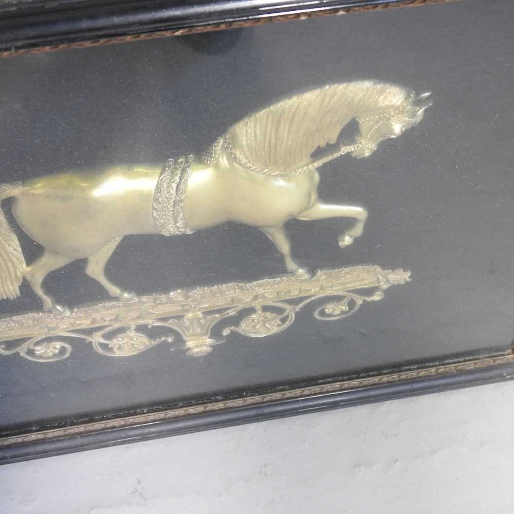 A 19th century relief gilt metal of a horse in profile, inscribed Black Eagle, mounted and framed, - Image 7 of 8